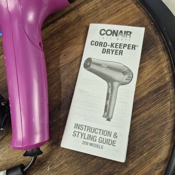Conair 1875 Watt Cord Keeper Hair Dryer with Ionic Technology Pink 3 Piece Set - Picture 3 of 8